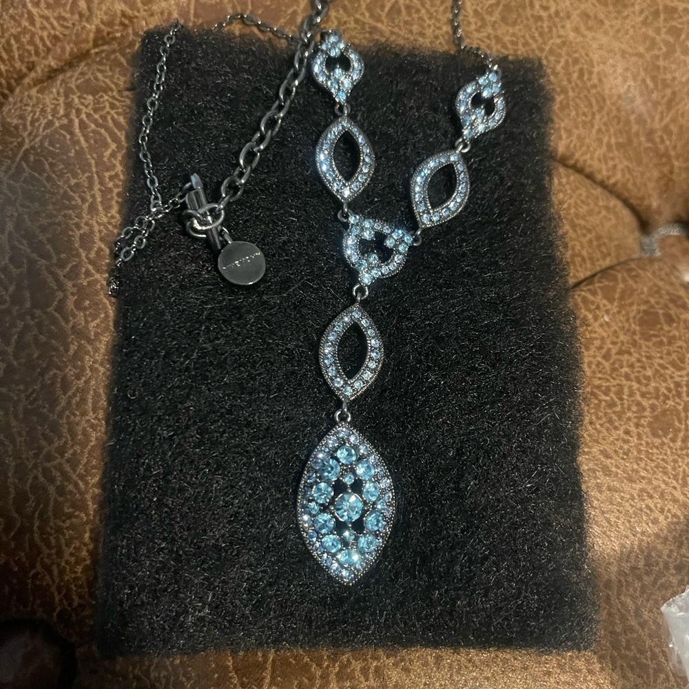 GIVENCHY necklace blue crystal black chain. Gorgeous with tshirt or dress it up!